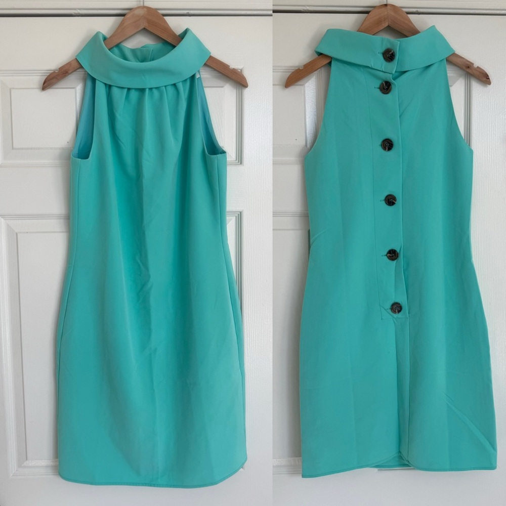 Sail To Sable Blue Teal Turqoise Dress W Brown Buttons XS